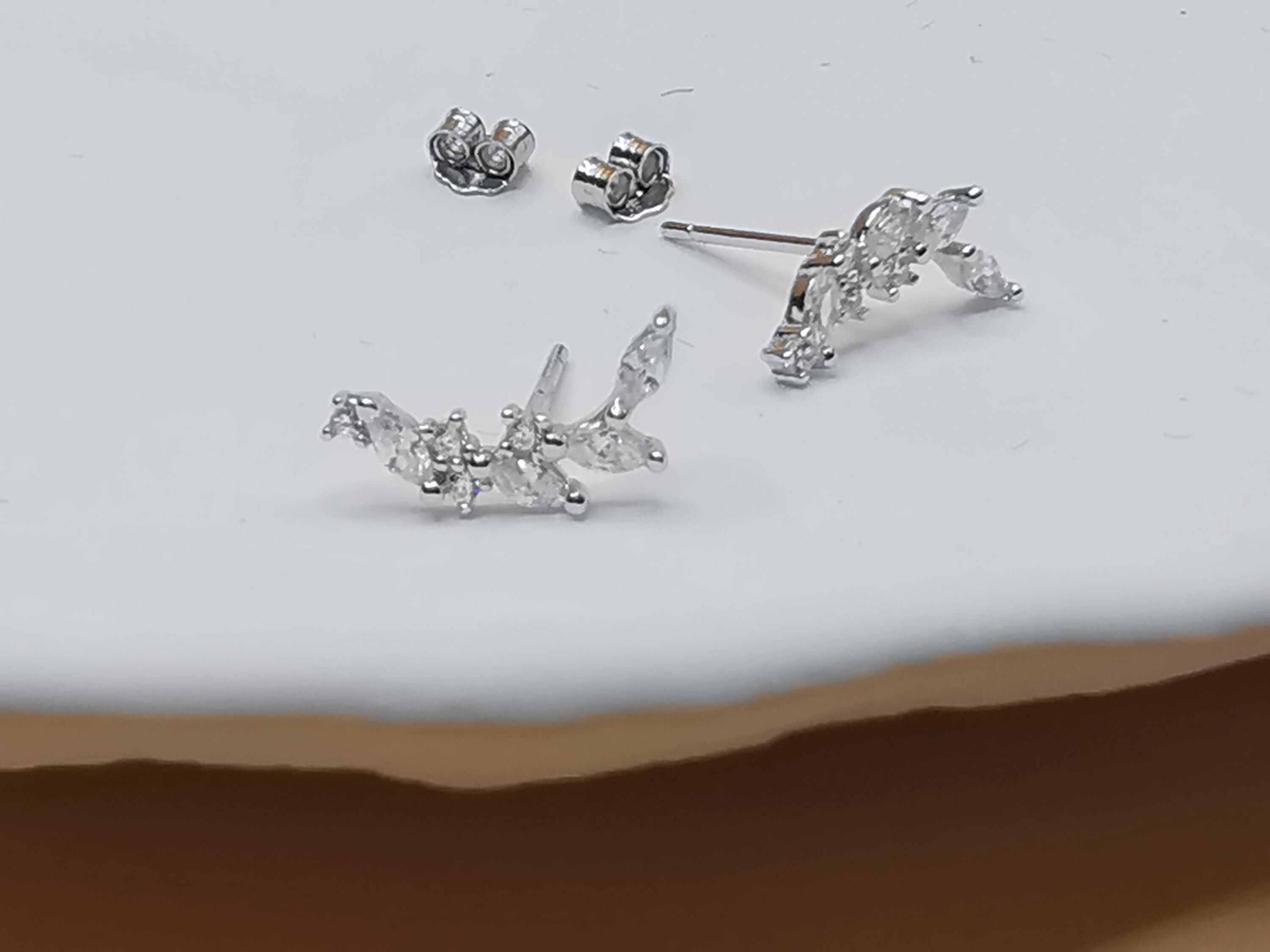 Dainty Olive Leaf Post Studs Ear Climber 14K Gold Plated 925 Silver Leaf Studs Cramler Branches Crystal Climber Earrings