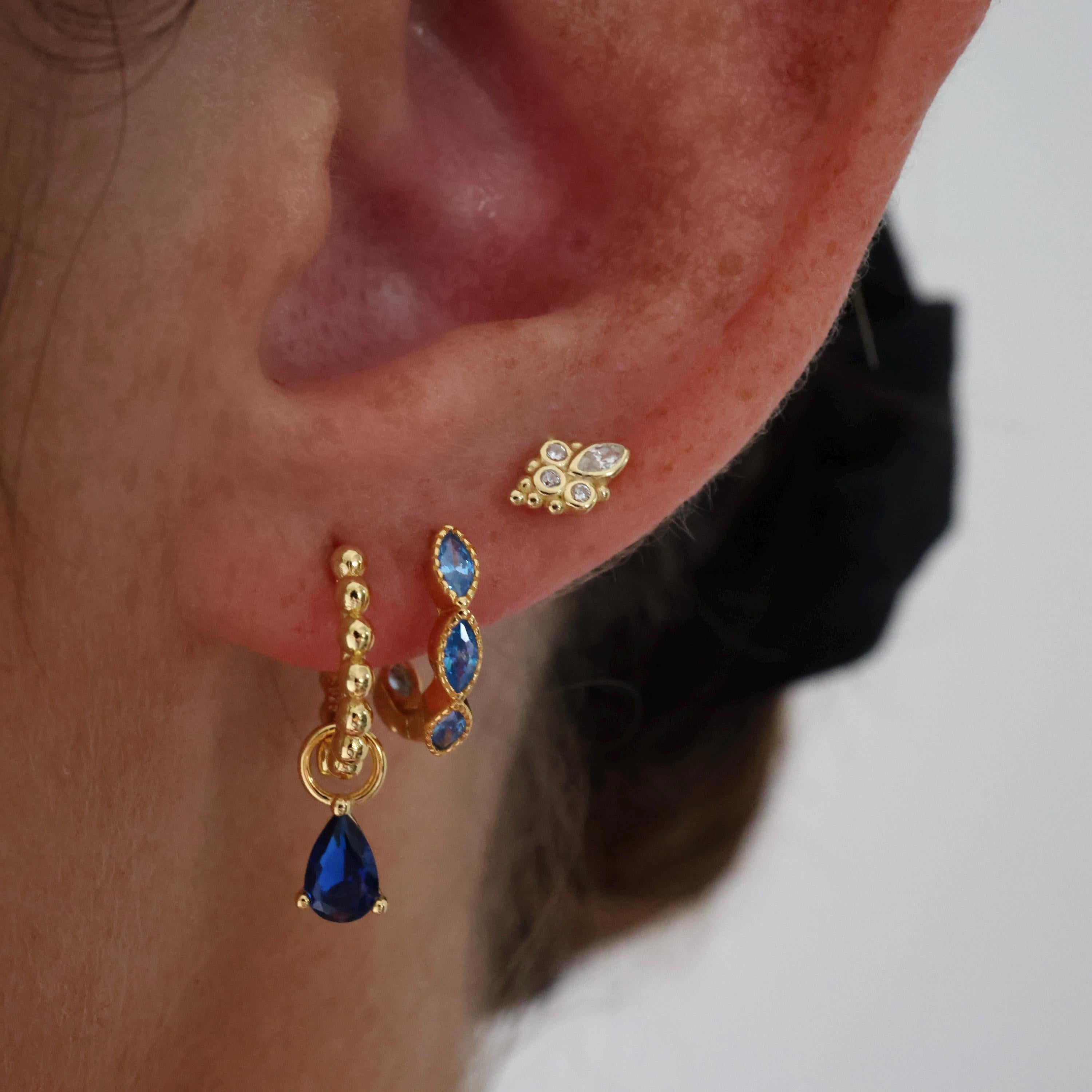 Elegant Gold Plated 925 Sterling Silver Blue Marquise Dangle Hoop Earrings - Perfect Gift for Her.
