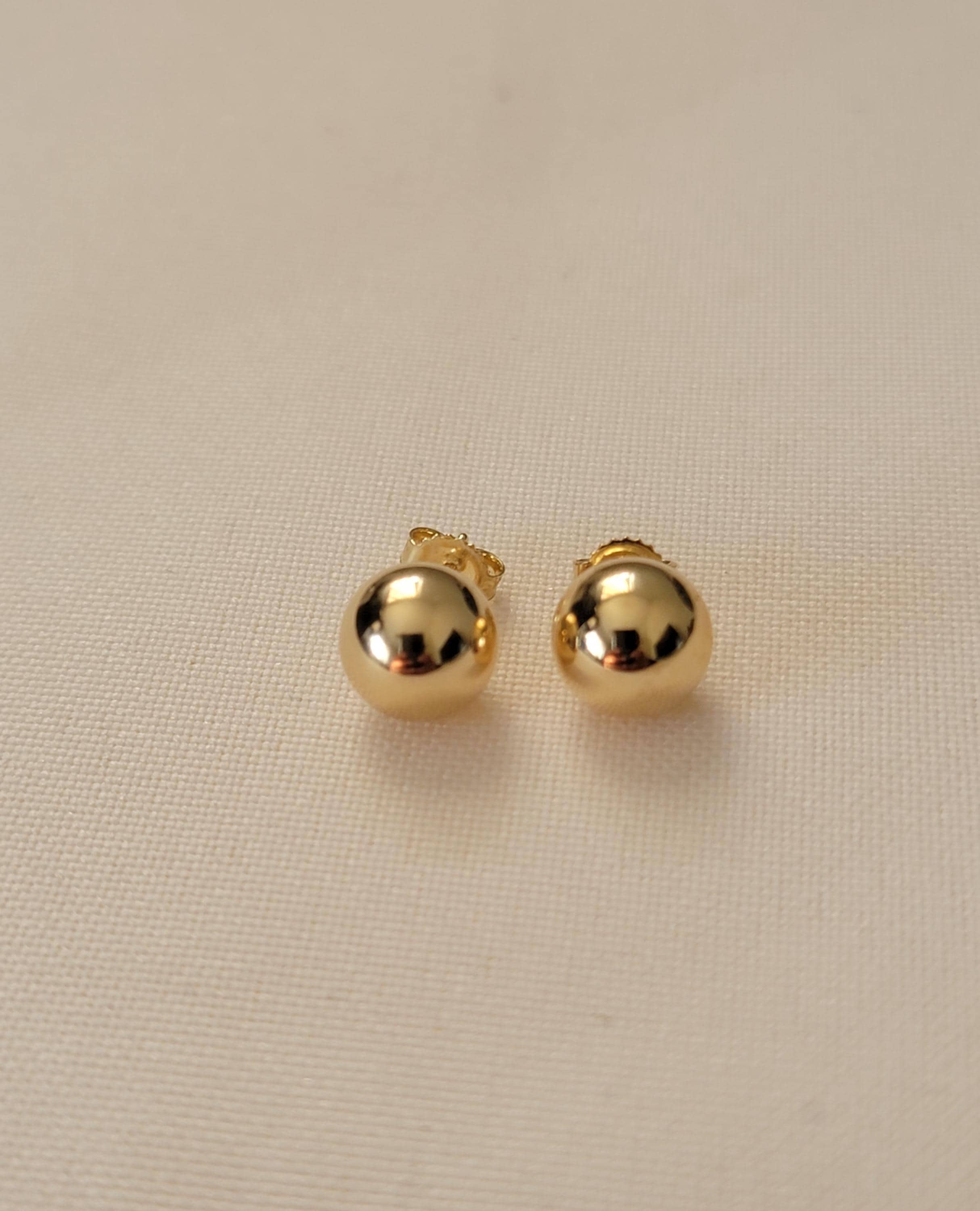 18K Yellow Gold Ball Stud Earrings, Lightweight