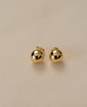 18K Yellow Gold Ball Stud Earrings, Lightweight