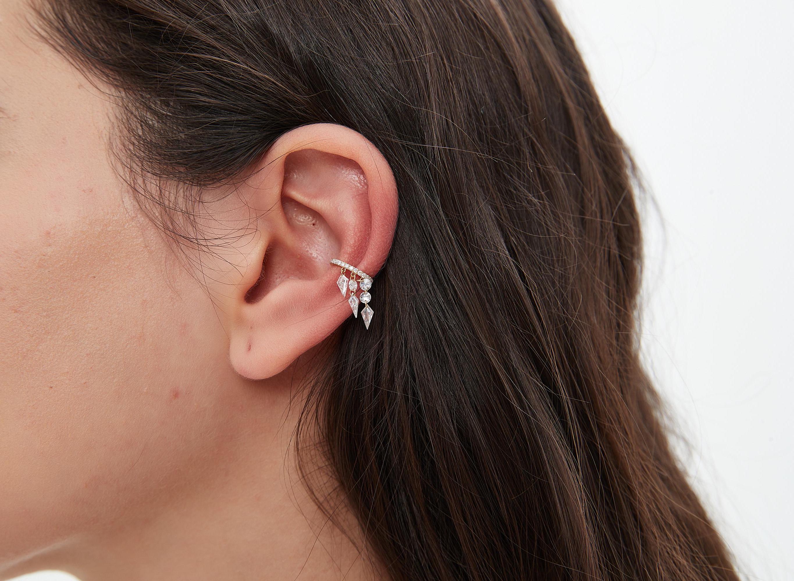18K Gold Kite Diamond Ear Cuff: No Piercing Needed
