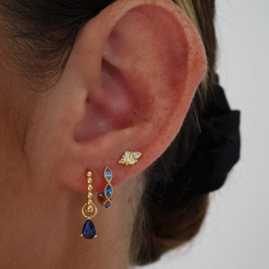 Elegant Gold Plated 925 Sterling Silver Blue Marquise Dangle Hoop Earrings - Perfect Gift for Her.