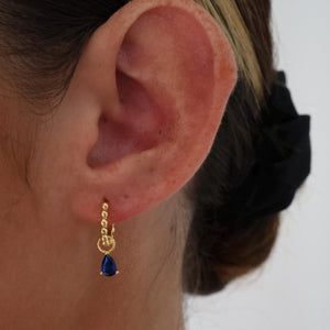 Elegant Gold Plated 925 Sterling Silver Blue Marquise Dangle Hoop Earrings - Perfect Gift for Her.