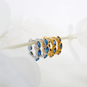 Elegant Gold Plated 925 Sterling Silver Blue Marquise Dangle Hoop Earrings - Perfect Gift for Her.