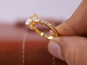 Genuine Lab Grown Diamond Ring, 14K Solid Gold Wedding Ring, Oval Diamond Engagement Ring, Seven Diamond Ring, Anniversary Gift for Women