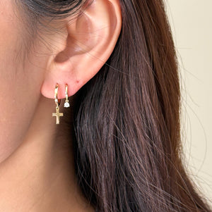 Solid Gold Moissanite Drop Huggie Hoops: Dainty Sleeper Earrings