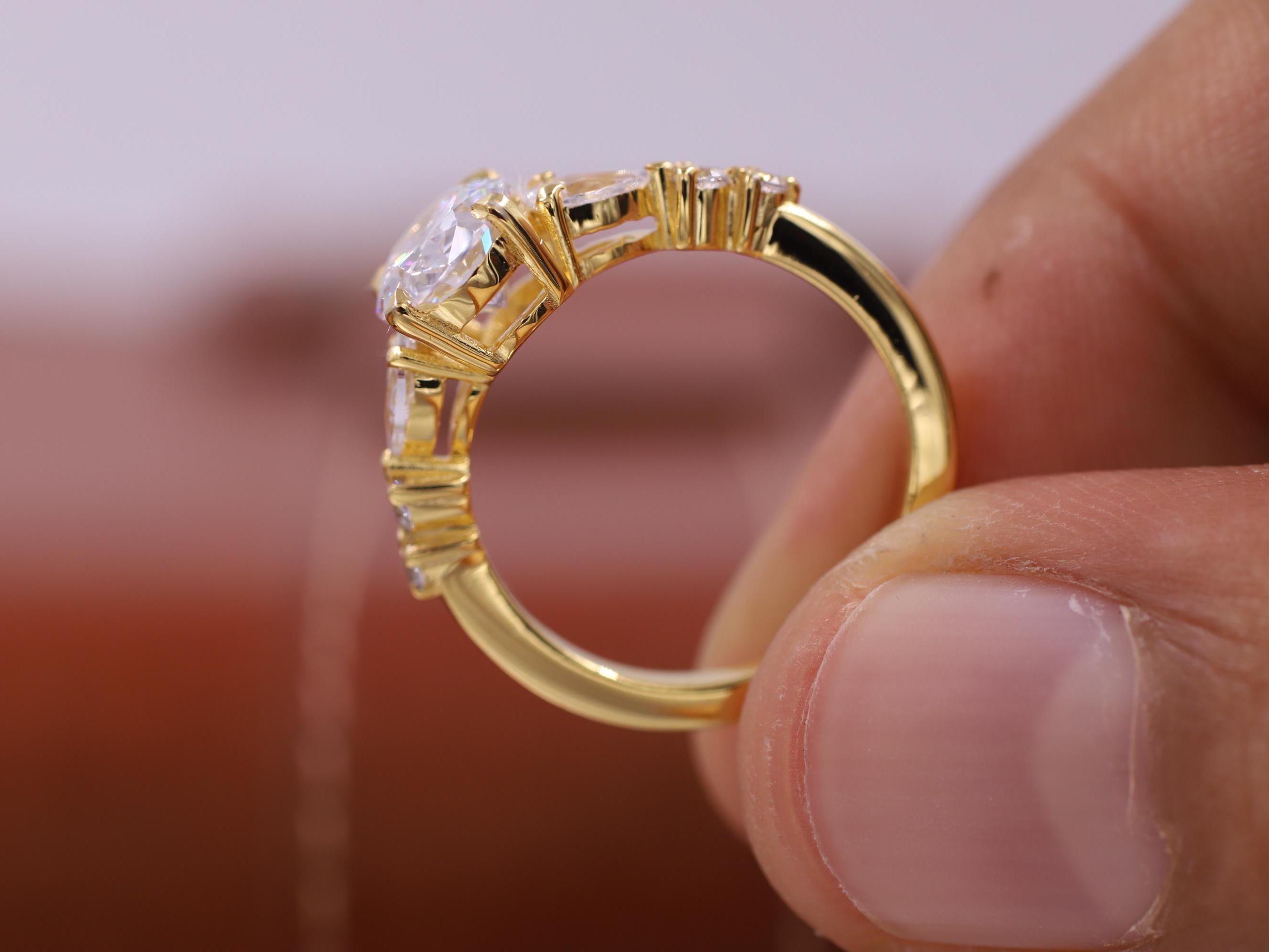 Genuine Lab Grown Diamond Ring, 14K Solid Gold Wedding Ring, Oval Diamond Engagement Ring, Seven Diamond Ring, Anniversary Gift for Women