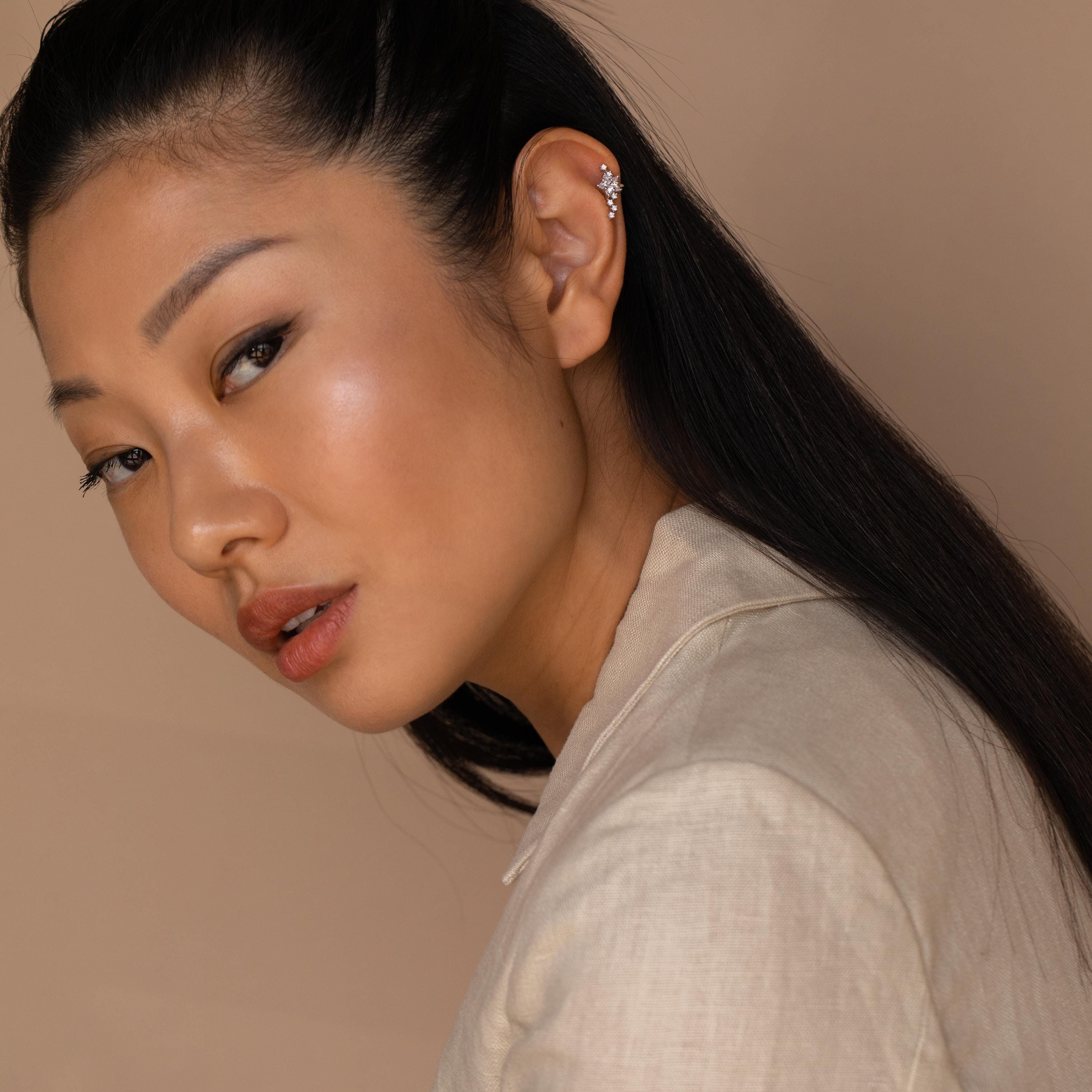 Diamond Ear Cuffs by Caitlyn Minimalist • Statement Cartilage Ear Cuff • Silver Star Earrings • Bridal Jewelry • Best Friend Gift • ER275