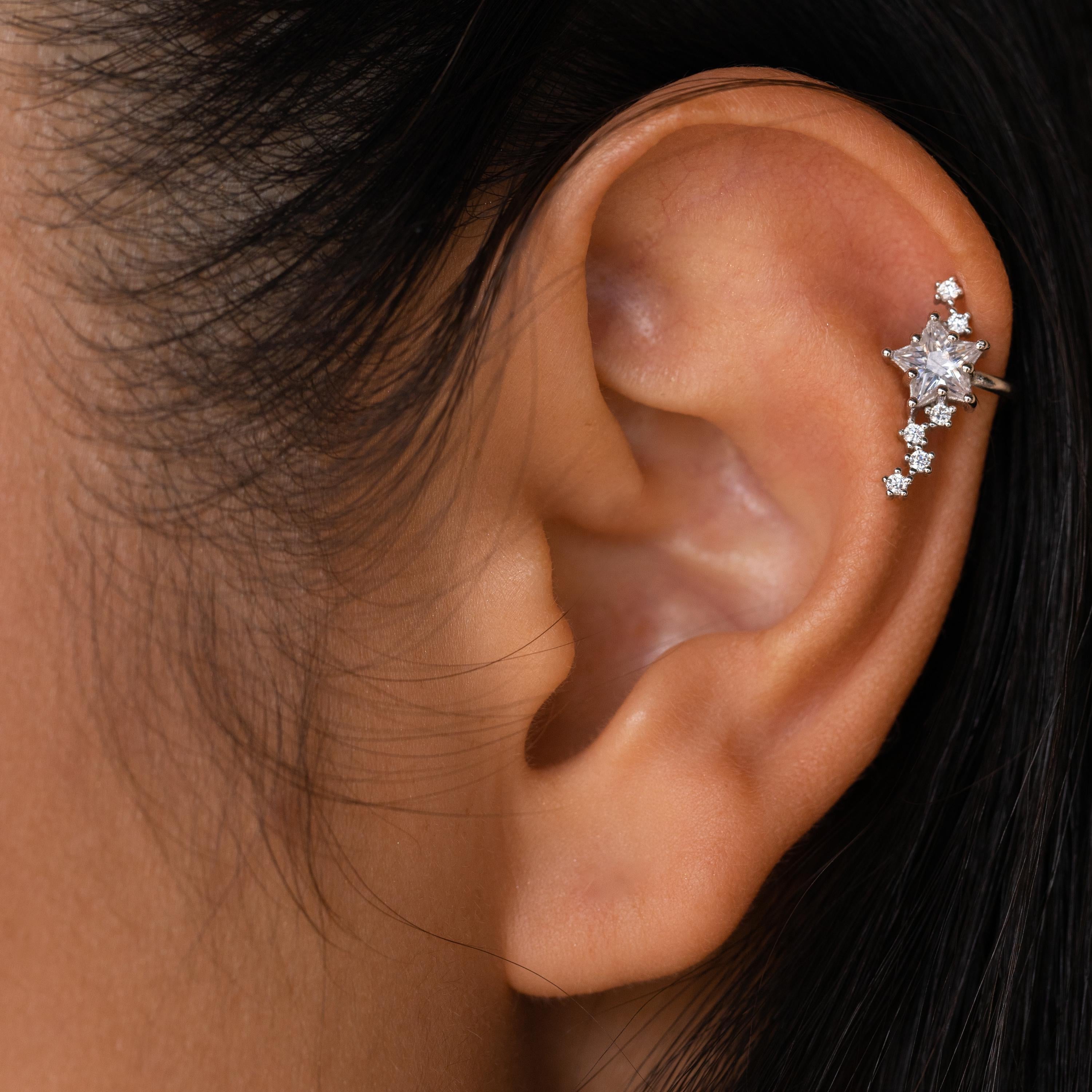 Diamond Ear Cuffs by Caitlyn Minimalist • Statement Cartilage Ear Cuff • Silver Star Earrings • Bridal Jewelry • Best Friend Gift • ER275