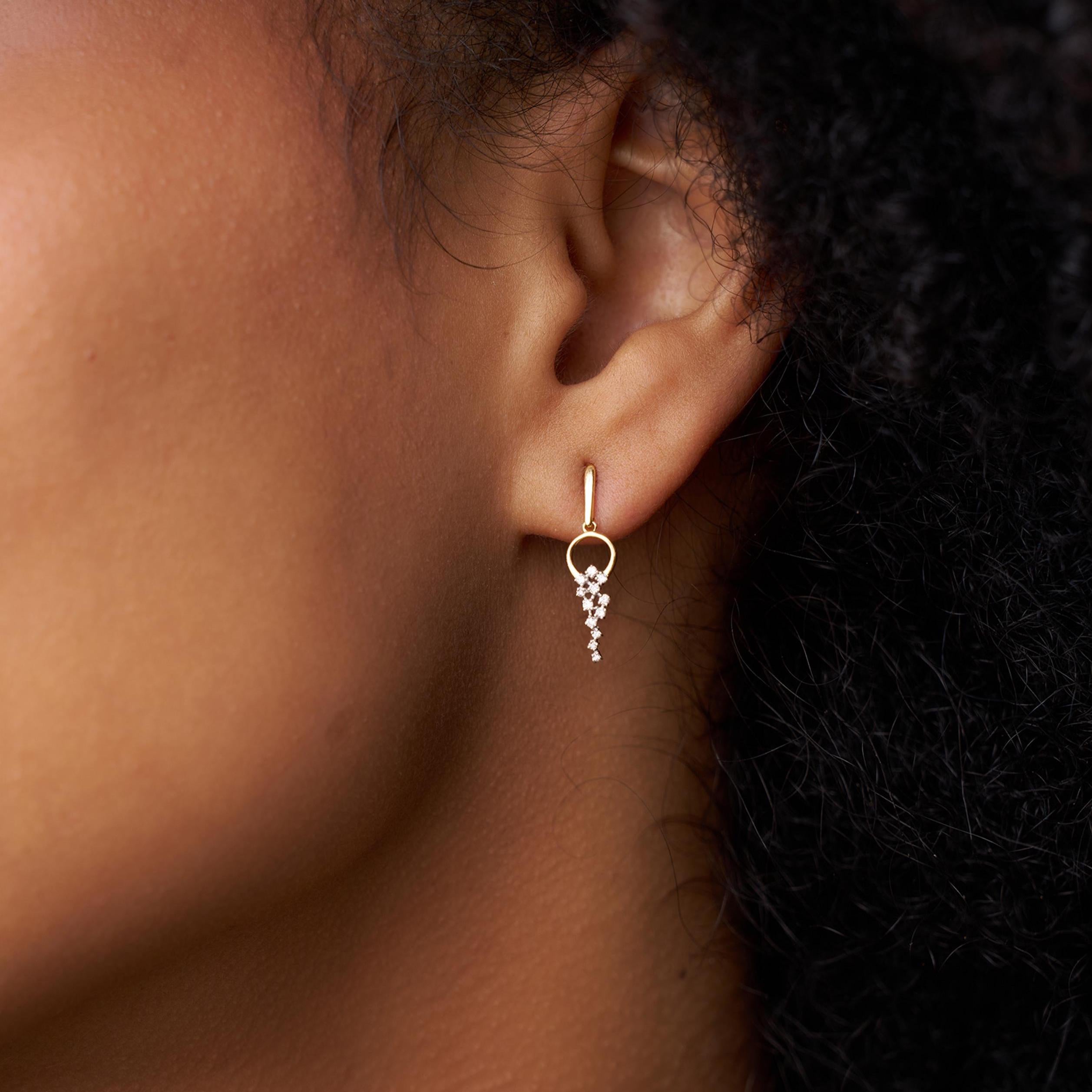 14K Solid Gold Diamond Drop Earrings, Dainty Dangle Drop Earrings, round Natural Diamond Earrings, Elegant Fine Jewelry, Dainty Earrings