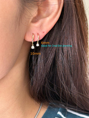 Solid Gold Moissanite Drop Huggie Hoops: Dainty Sleeper Earrings