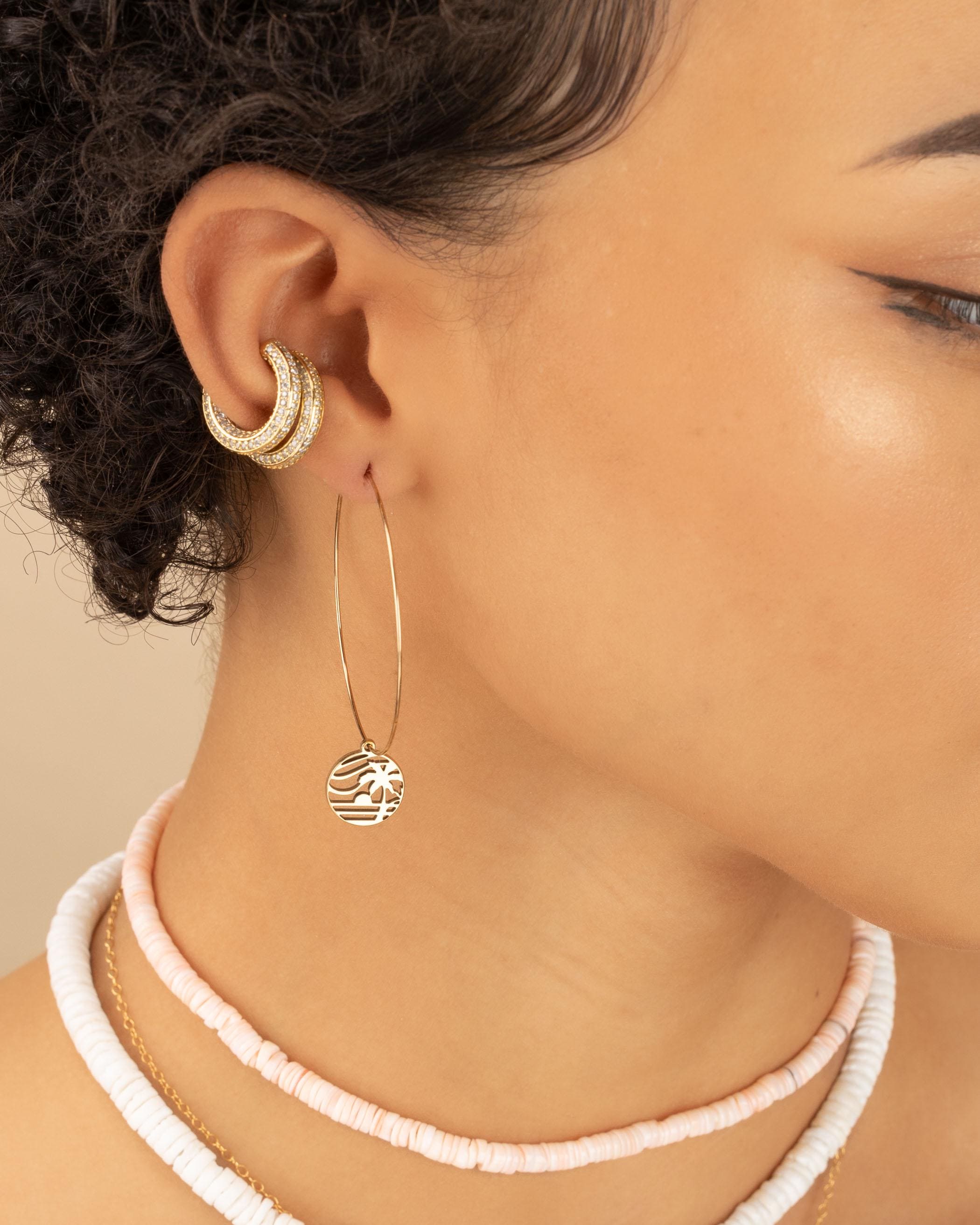 Turquoise Ear Cuff • Silver or Gold • Multi Stone CZ Pave Conch Hoop Wrap • No Piercing Needed