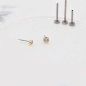 Stunning 14K Solid Gold Threadless Cartilage Stud Earring - Round Flat Back Helix Conch Labret Design.