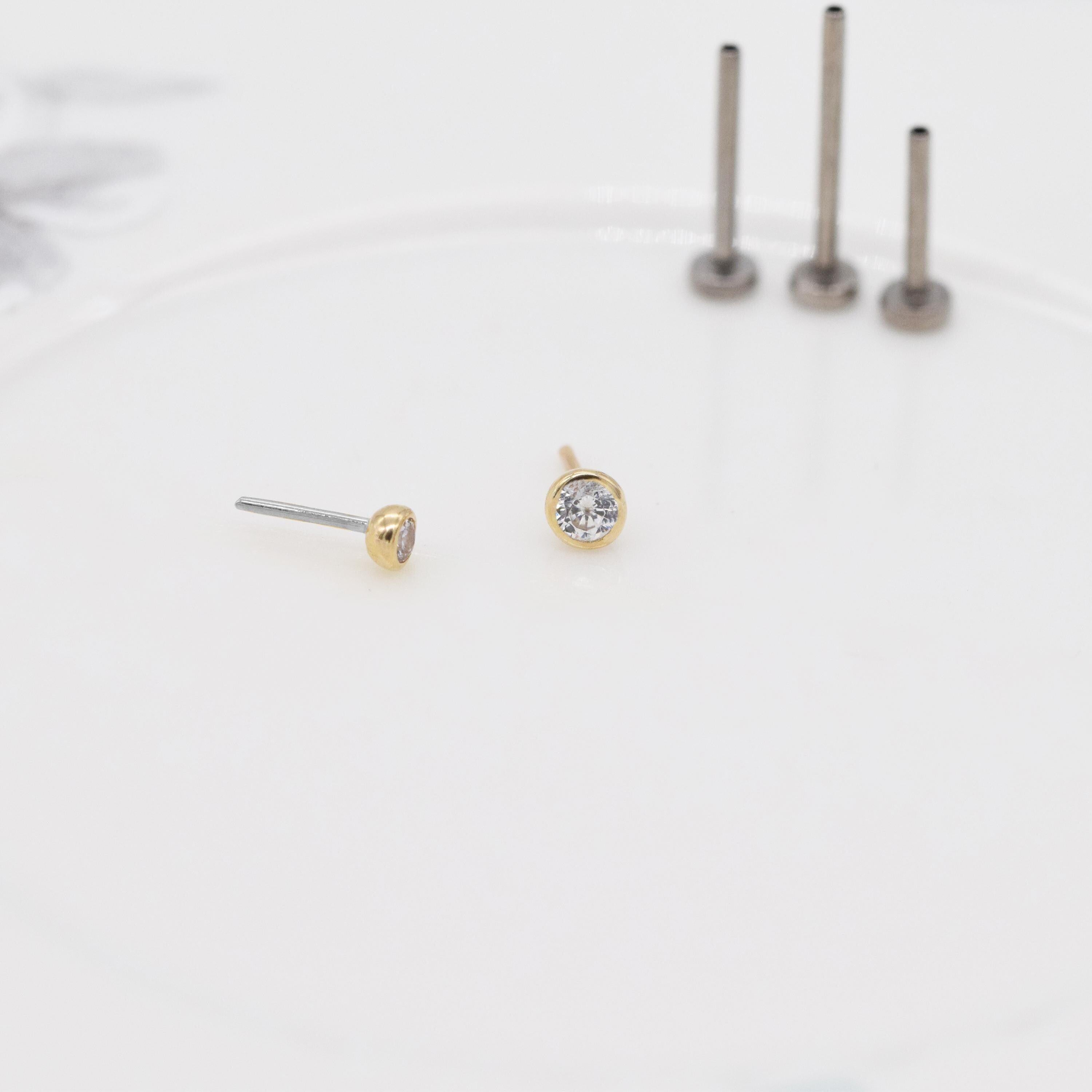 Stunning 14K Solid Gold Threadless Cartilage Stud Earring - Round Flat Back Helix Conch Labret Design.