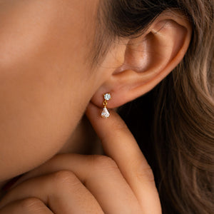 Diamond Drop Stud Earrings, Sterling Silver Diamond Earrings, Double Dangle Studs, Two Diamond Earrings, Wedding Earrings, Bridal Earrings
