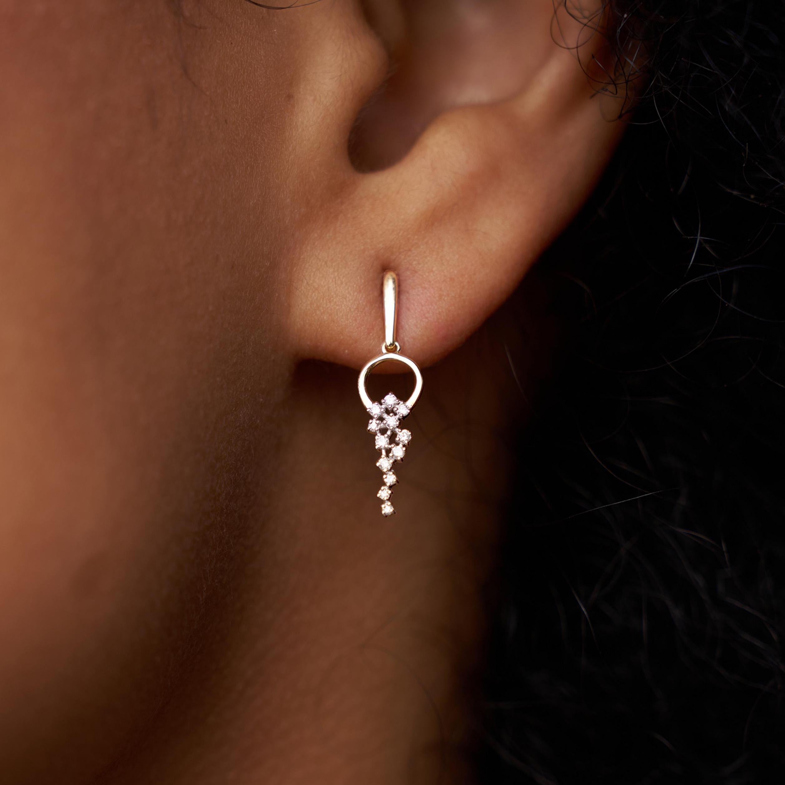 14K Solid Gold Diamond Drop Earrings, Dainty Dangle Drop Earrings, round Natural Diamond Earrings, Elegant Fine Jewelry, Dainty Earrings