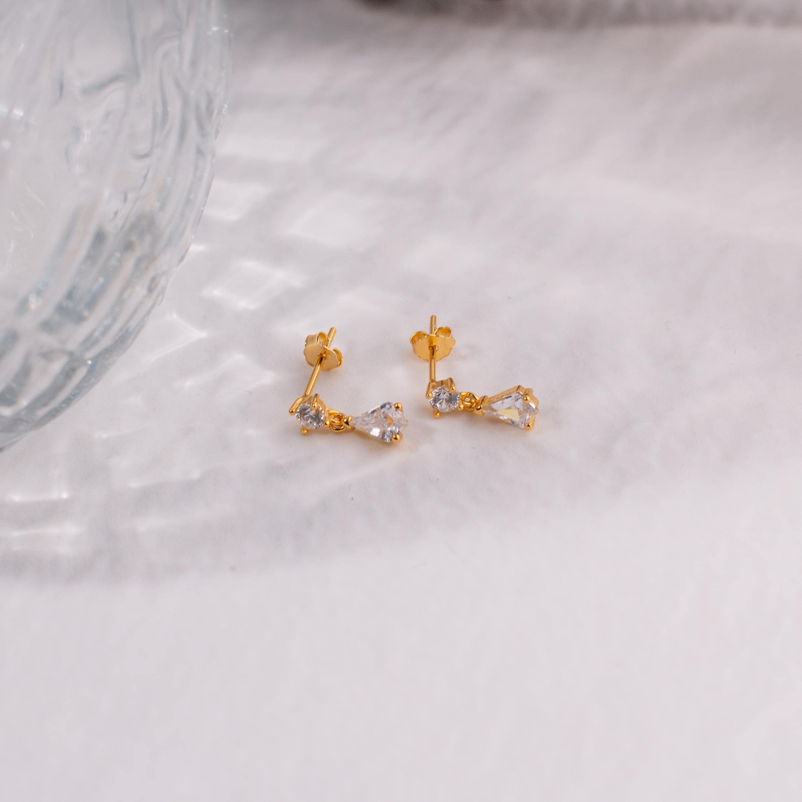 Diamond Drop Stud Earrings, Sterling Silver Diamond Earrings, Double Dangle Studs, Two Diamond Earrings, Wedding Earrings, Bridal Earrings