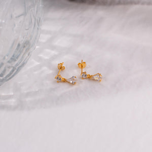 Diamond Drop Stud Earrings, Sterling Silver Diamond Earrings, Double Dangle Studs, Two Diamond Earrings, Wedding Earrings, Bridal Earrings
