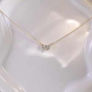 14K Solid Gold Classic Trio Diamond Necklace, Dainty Diamond Necklace Triple Sparkling Gemstone Necklace, Handmade Jewelry, Gift for Her