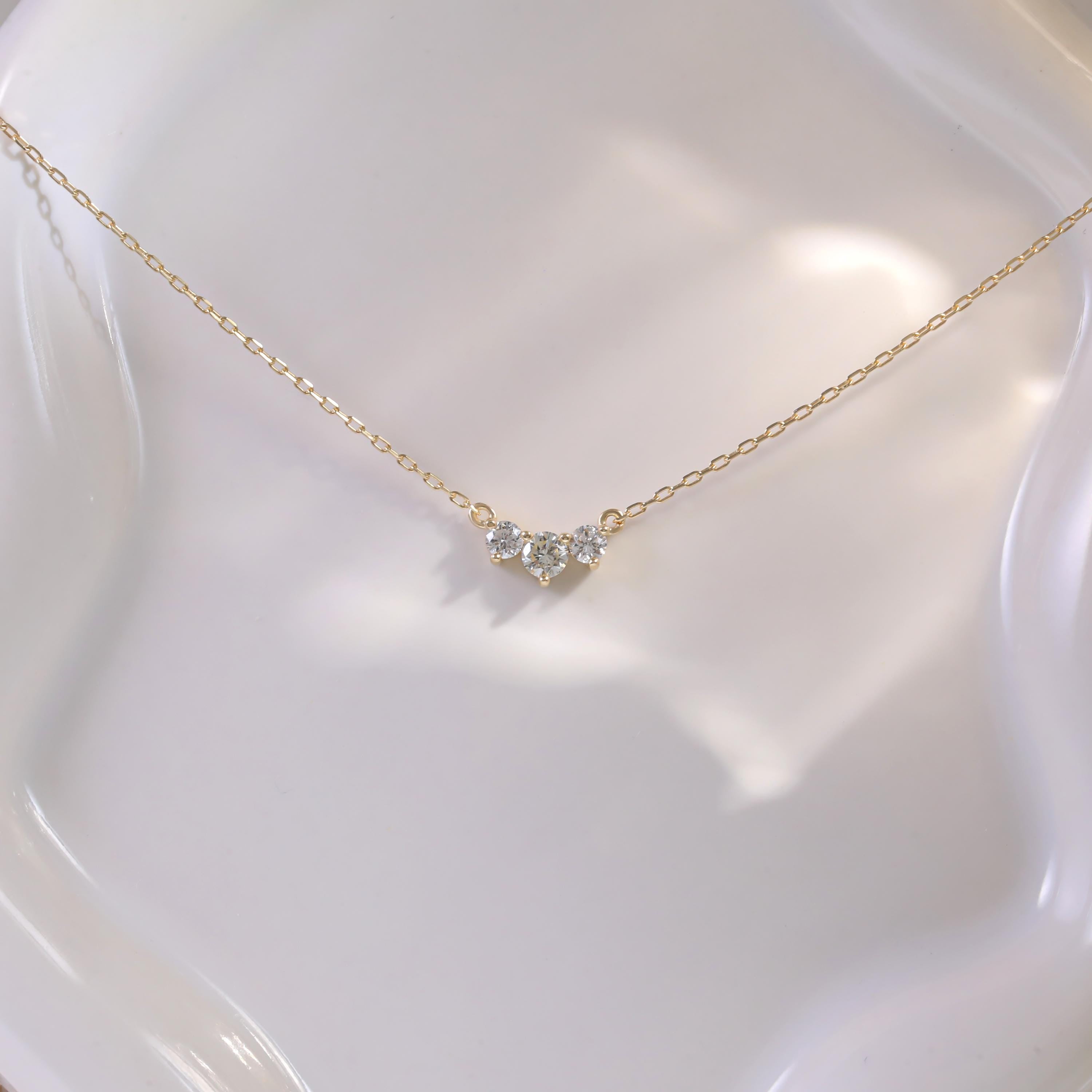 14K Solid Gold Classic Trio Diamond Necklace, Dainty Diamond Necklace Triple Sparkling Gemstone Necklace, Handmade Jewelry, Gift for Her