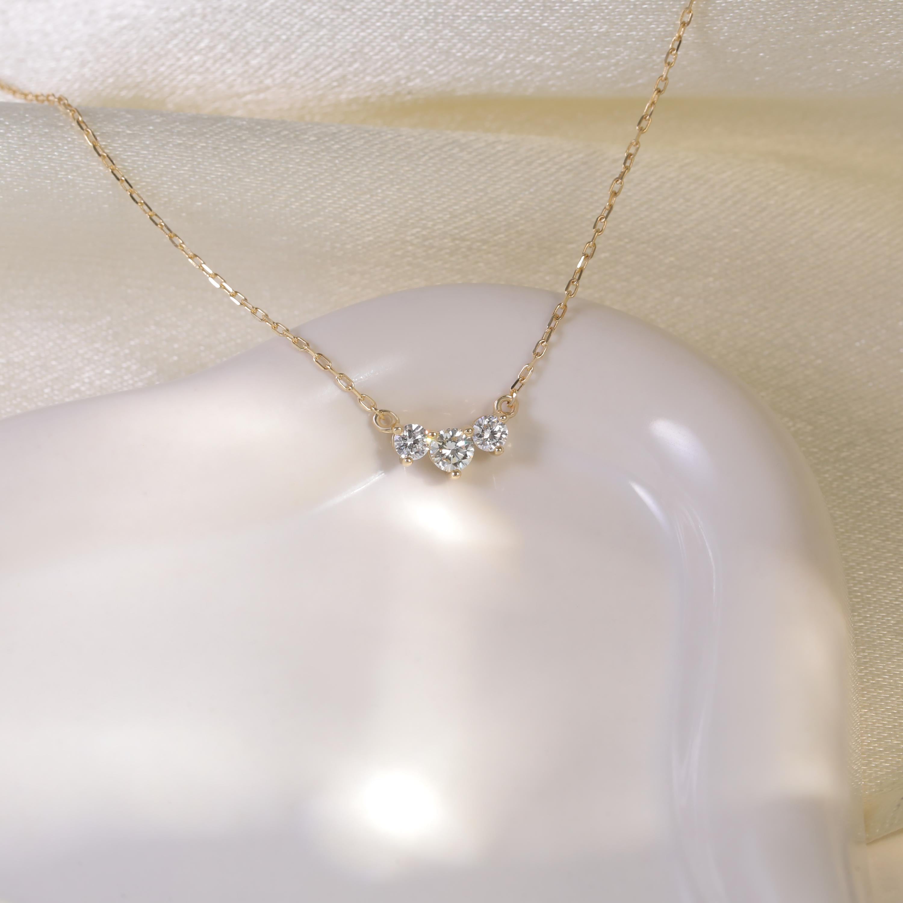 14K Solid Gold Classic Trio Diamond Necklace, Dainty Diamond Necklace Triple Sparkling Gemstone Necklace, Handmade Jewelry, Gift for Her