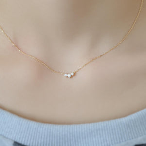 14K Solid Gold Classic Trio Diamond Necklace, Dainty Diamond Necklace Triple Sparkling Gemstone Necklace, Handmade Jewelry, Gift for Her
