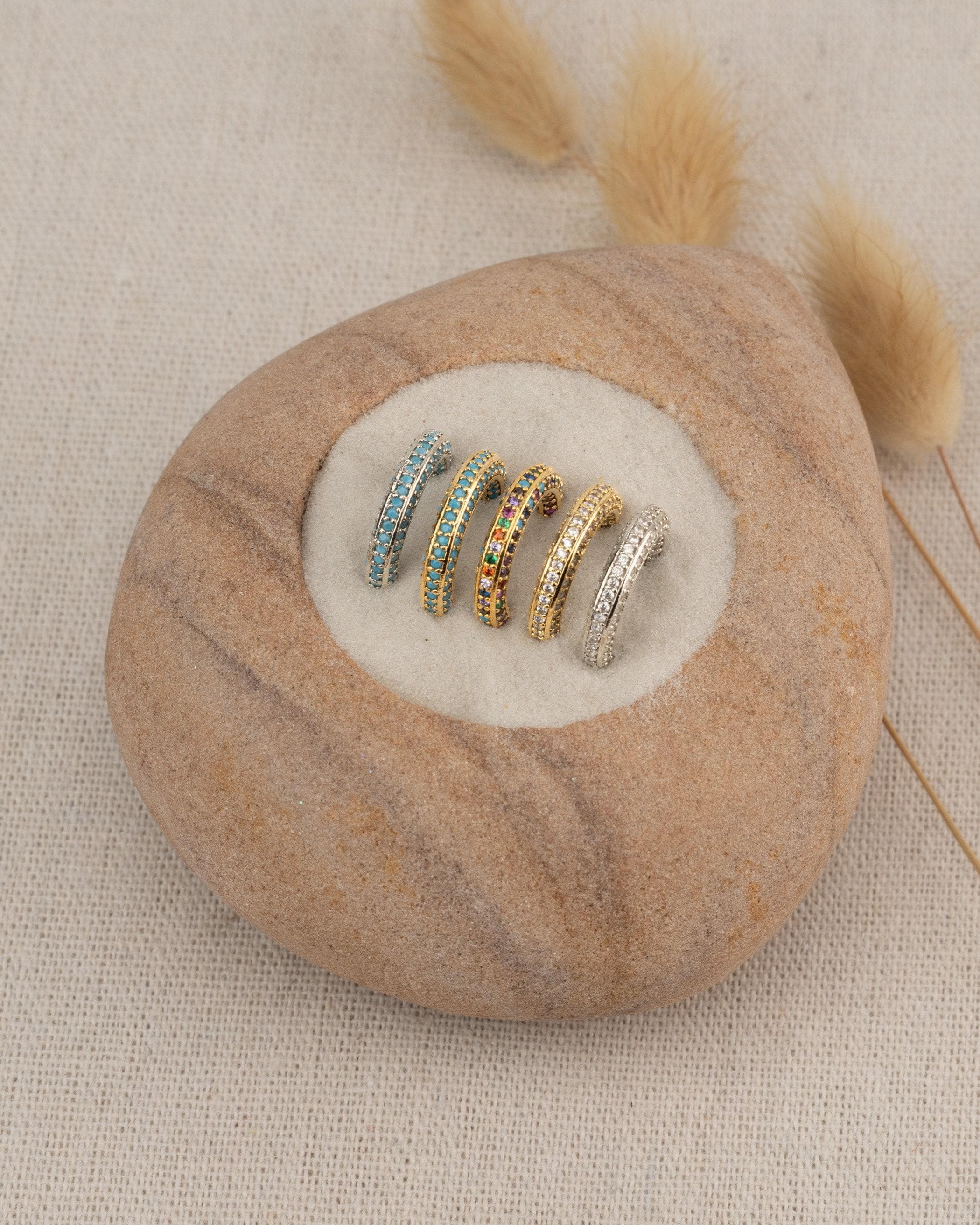 Turquoise Ear Cuff • Silver or Gold • Multi Stone CZ Pave Conch Hoop Wrap • No Piercing Needed