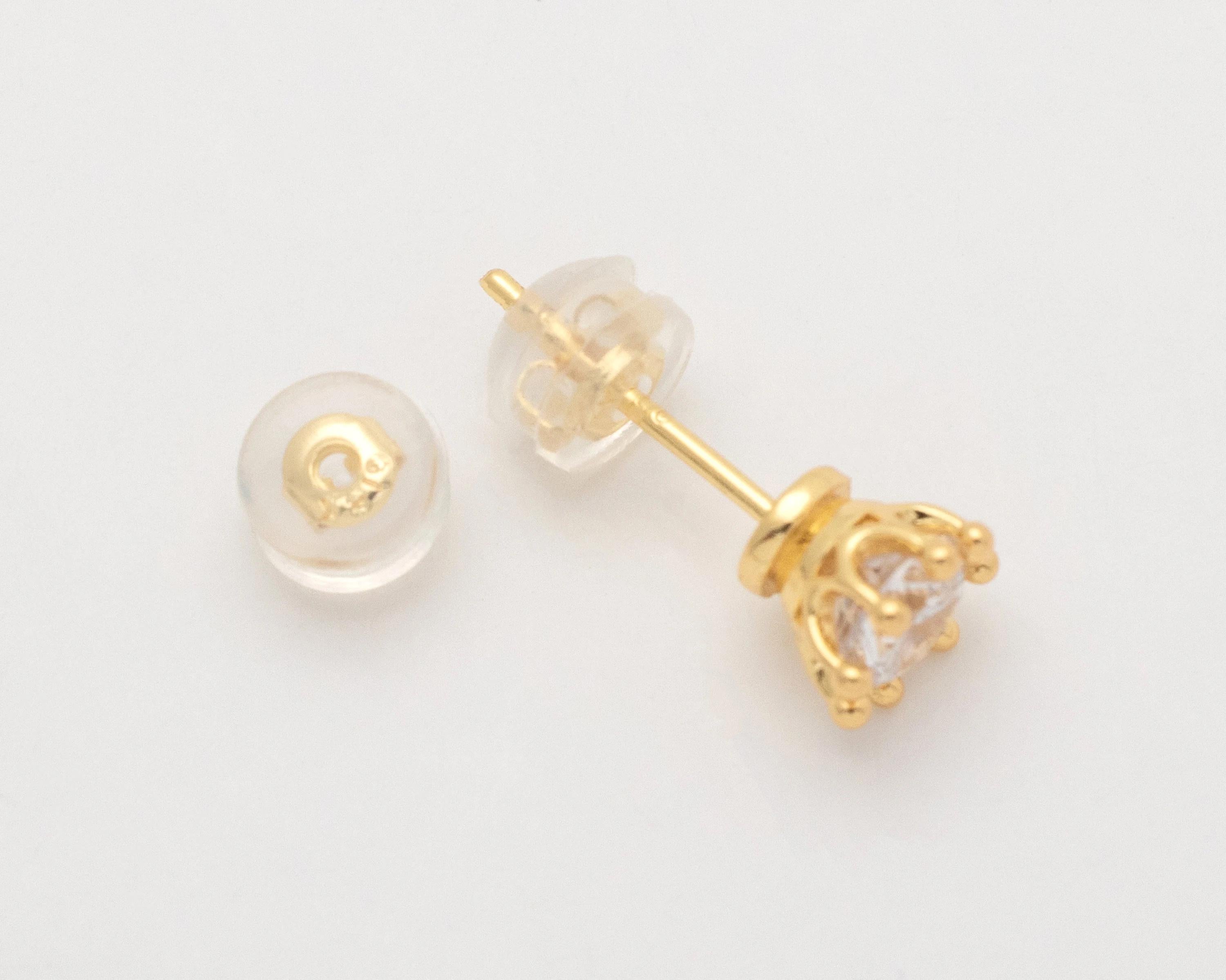 10PCS - Earring Backs Rubber, Gold Earring Backs for Studs, Basic Jewelry Supplies, Earring Stoppers, 14K Polished Gold- Plated [CB0176]