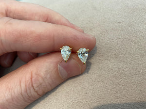 2.0 Carat Pear Cut Lab Diamond Earrings: Gold Plated Sterling Silver