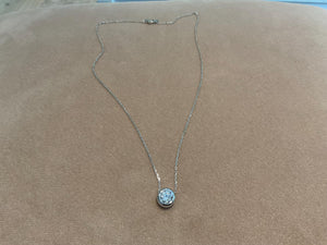 1.0 Carat Lab Diamond Necklace: Platinum Plated Silver Bezel Set