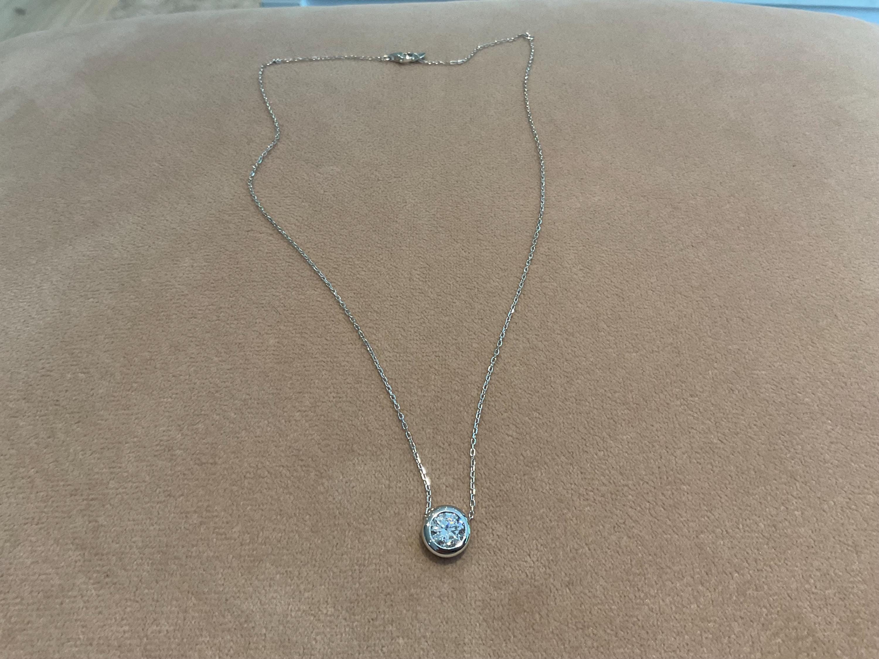 1.0 Carat Lab Diamond Necklace: Platinum Plated Silver Bezel Set