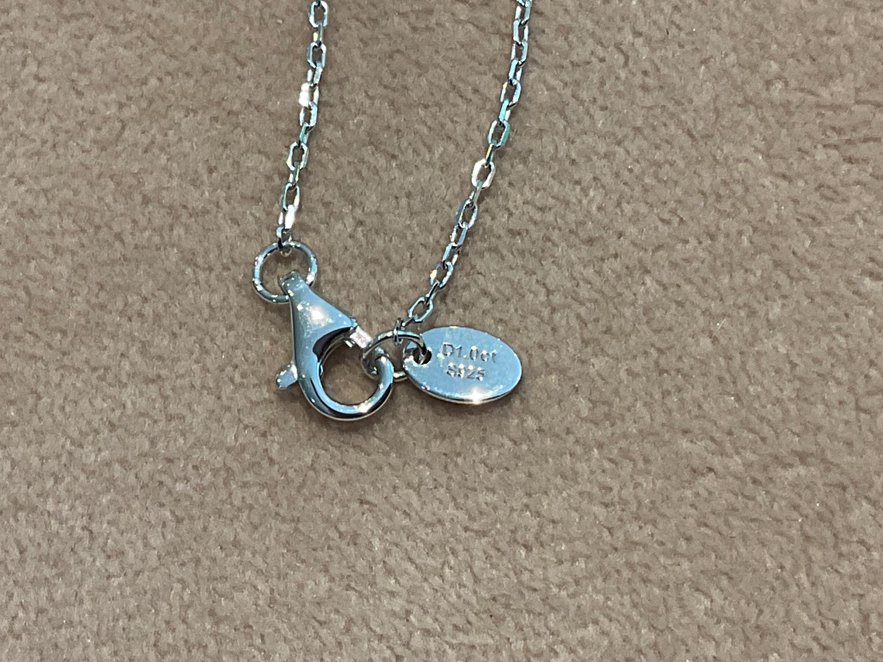 1.0 Carat Lab Diamond Necklace: Platinum Plated Silver Bezel Set