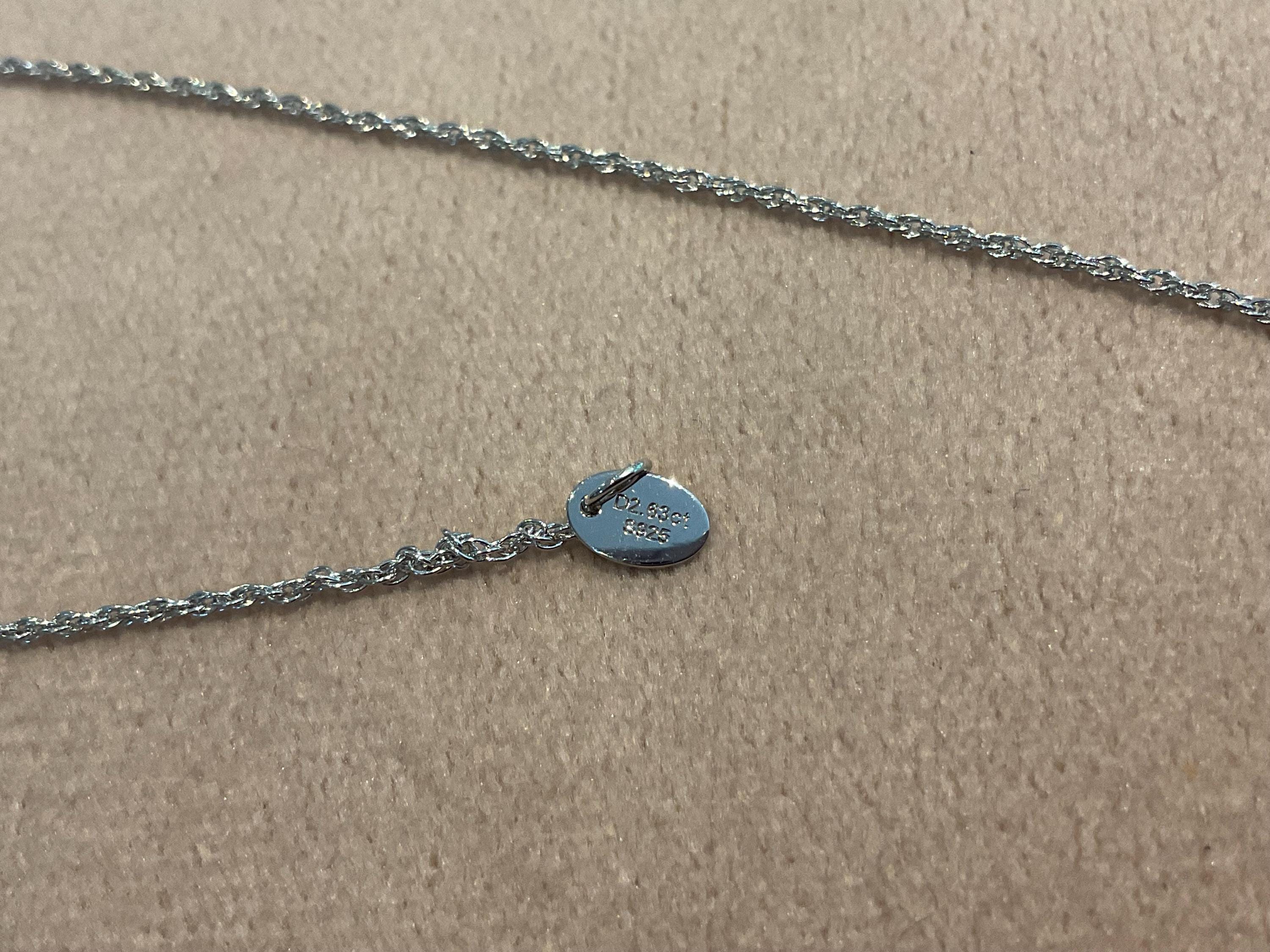 2.65 Carat Lab Created Diamond Oval Pendant: Platinum Plated Silver Necklace