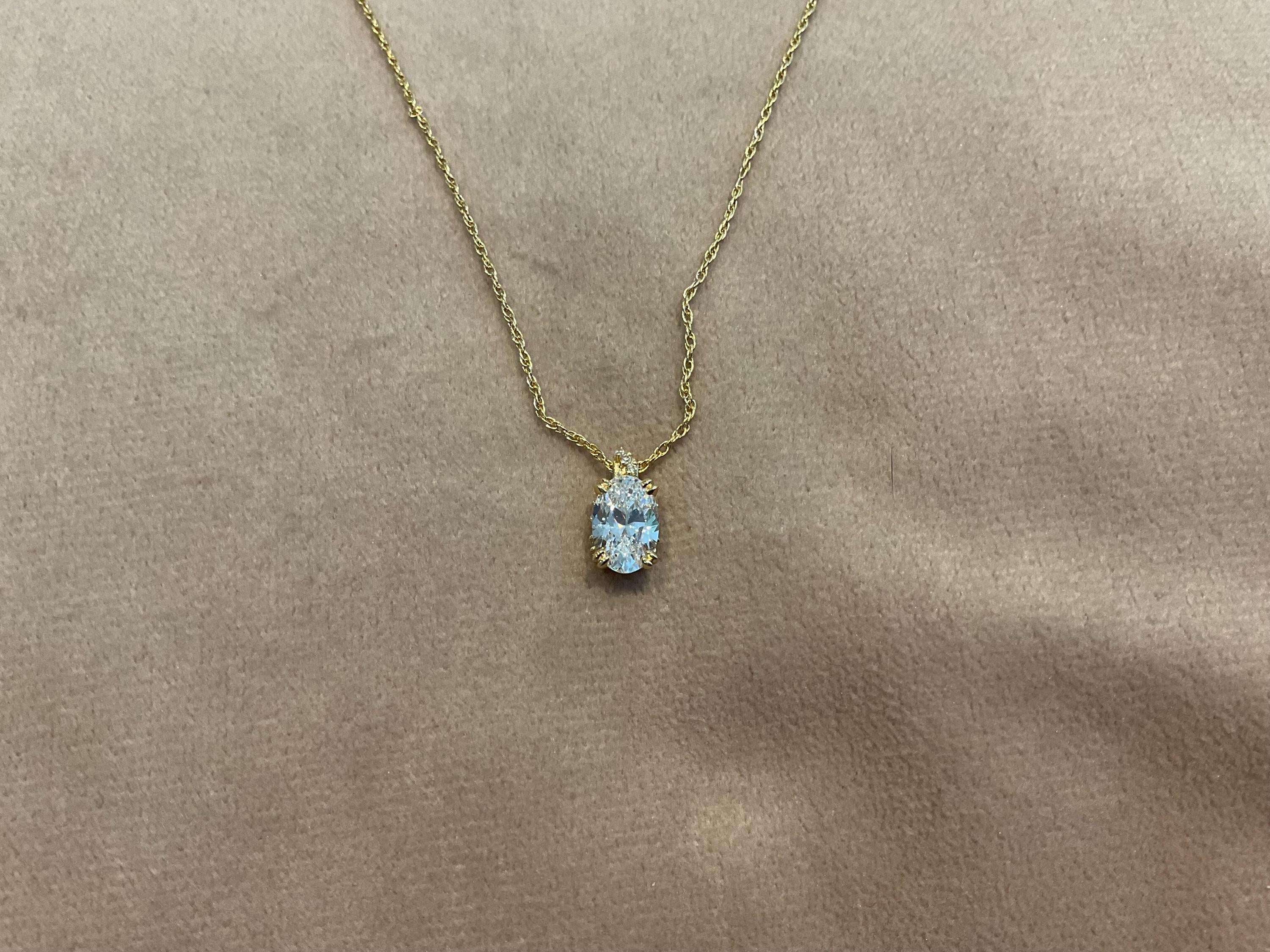 2.65 Carat Lab Created Diamond Oval Pendant: 14K Gold Plated Necklace