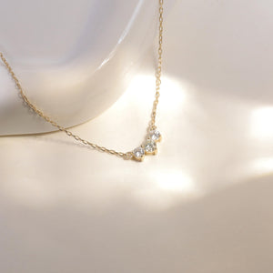 14K Solid Gold Classic Trio Diamond Necklace, Dainty Diamond Necklace Triple Sparkling Gemstone Necklace, Handmade Jewelry, Gift for Her