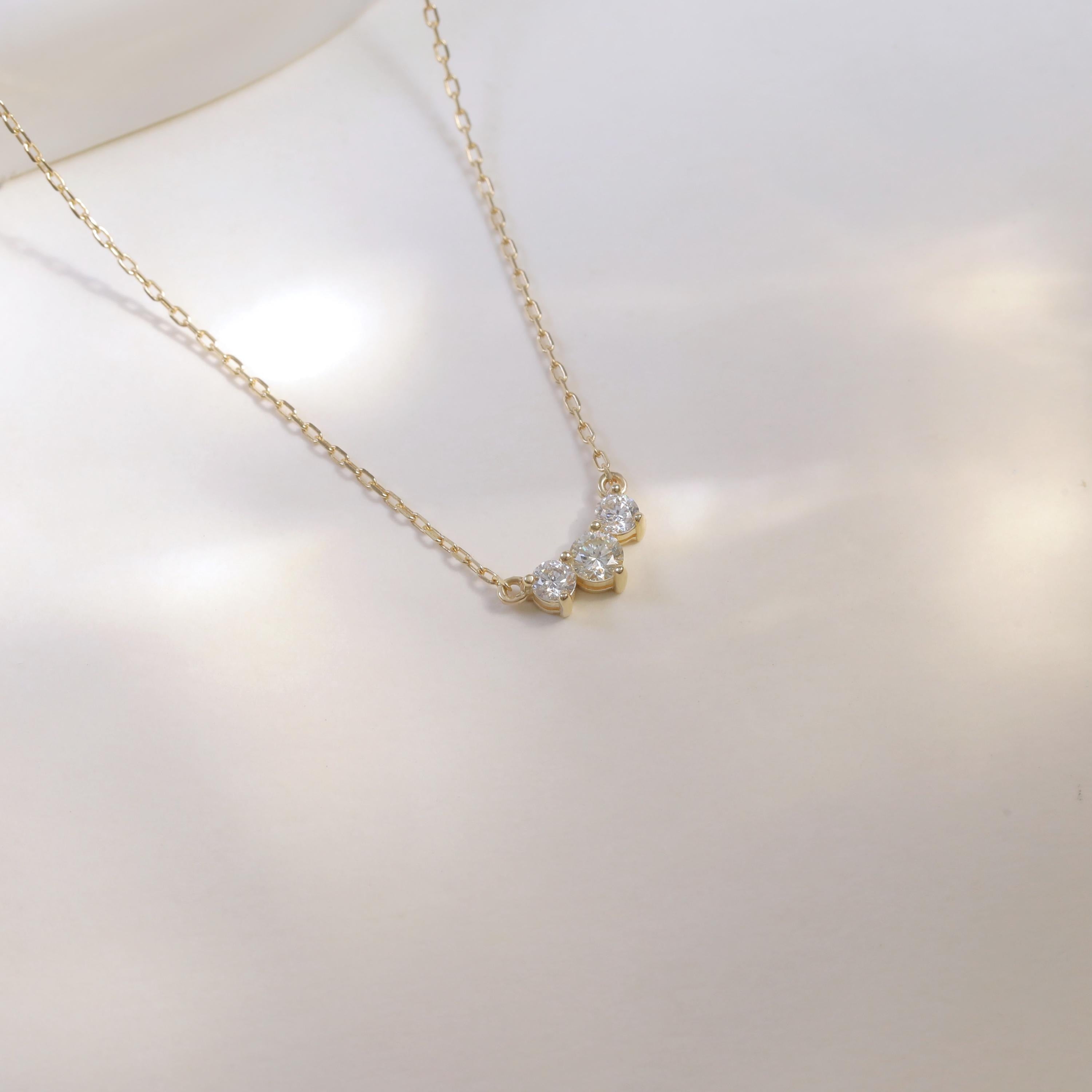14K Solid Gold Classic Trio Diamond Necklace, Dainty Diamond Necklace Triple Sparkling Gemstone Necklace, Handmade Jewelry, Gift for Her