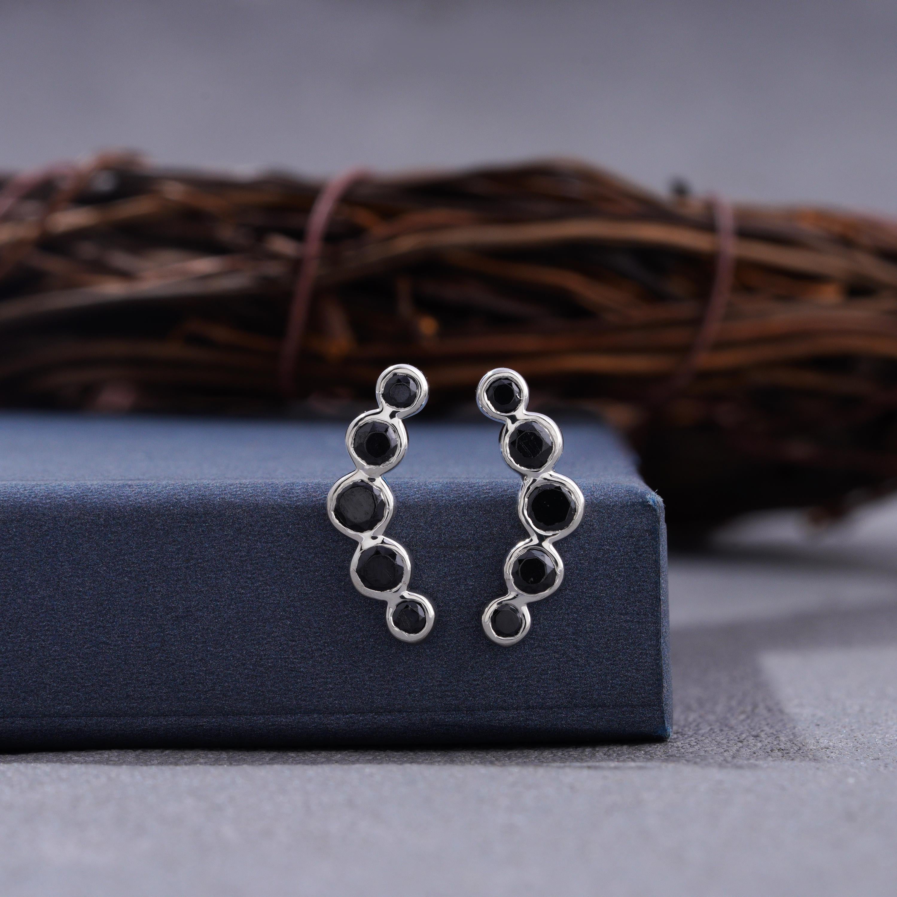 Gold Diamond Ear Climber. 5 Diamonds Ear Cuff in Silver. Ruby, Sapphire Diamond Stud Earrings. Crawler Earrings Gift. Same Day Shipping.