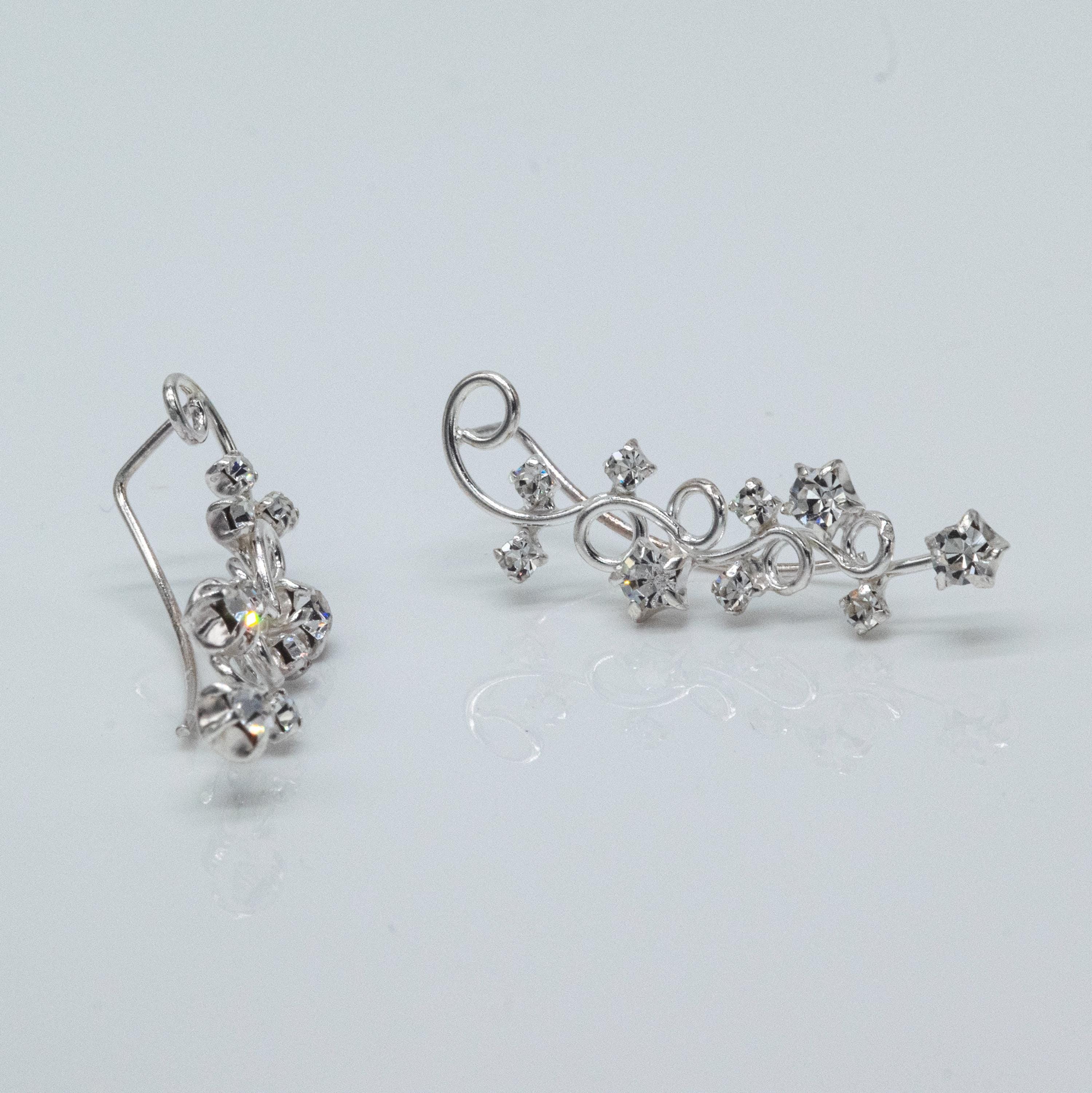 Sterling Silver Crystal Vine Ear Climber Floral Crawler Earrings
