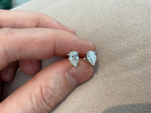 2.0 Carat Pear Cut Lab Created Diamond Earrings: Sterling Silver Platinum Overlay
