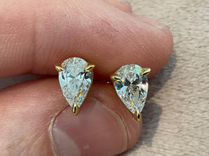2.0 Carat Pear Cut Lab Diamond Earrings: Gold Plated Sterling Silver