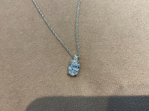 2.65 Carat Lab Created Diamond Oval Pendant: Platinum Plated Silver Necklace