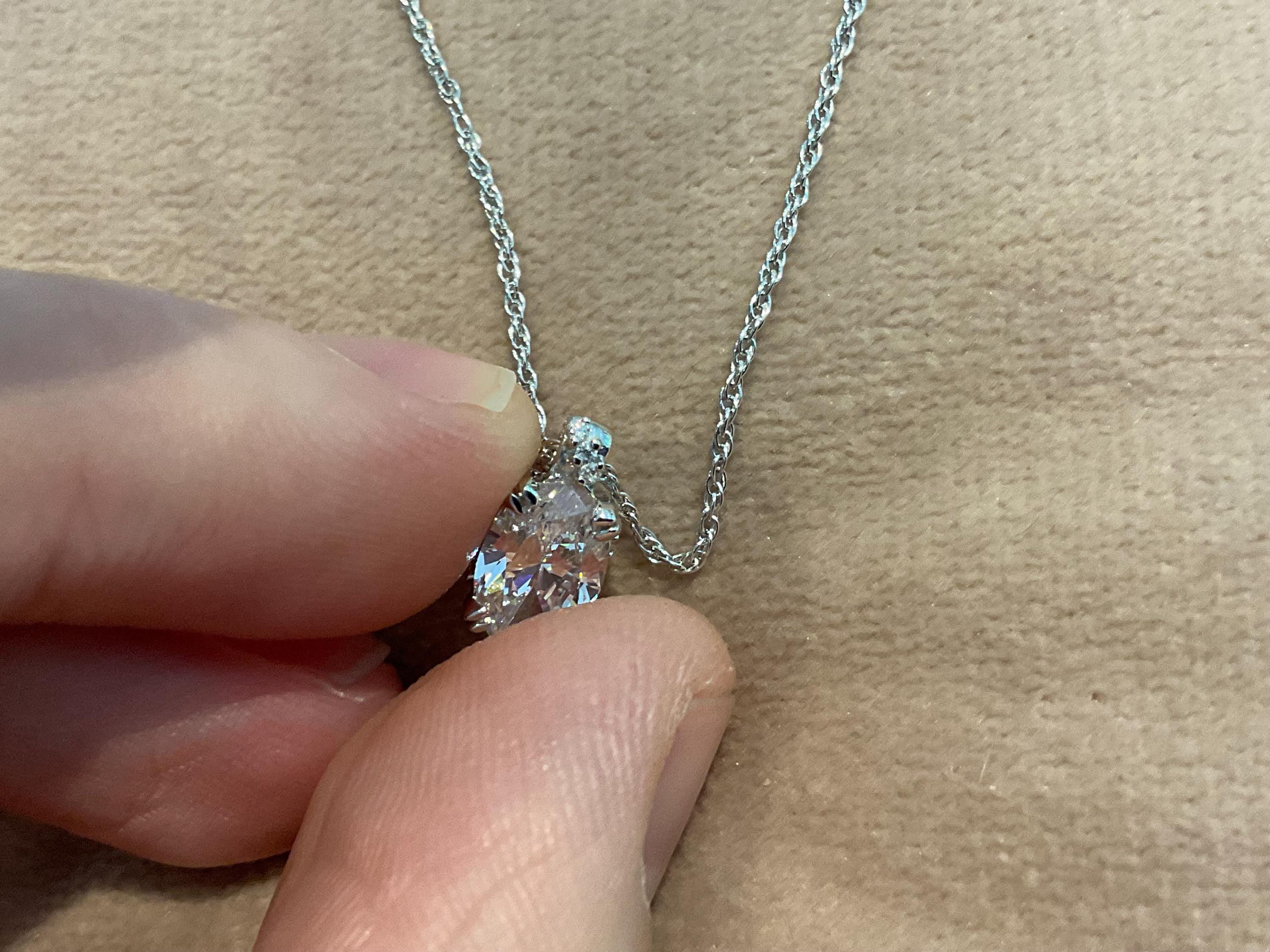2.65 Carat Lab Created Diamond Oval Pendant: Platinum Plated Silver Necklace