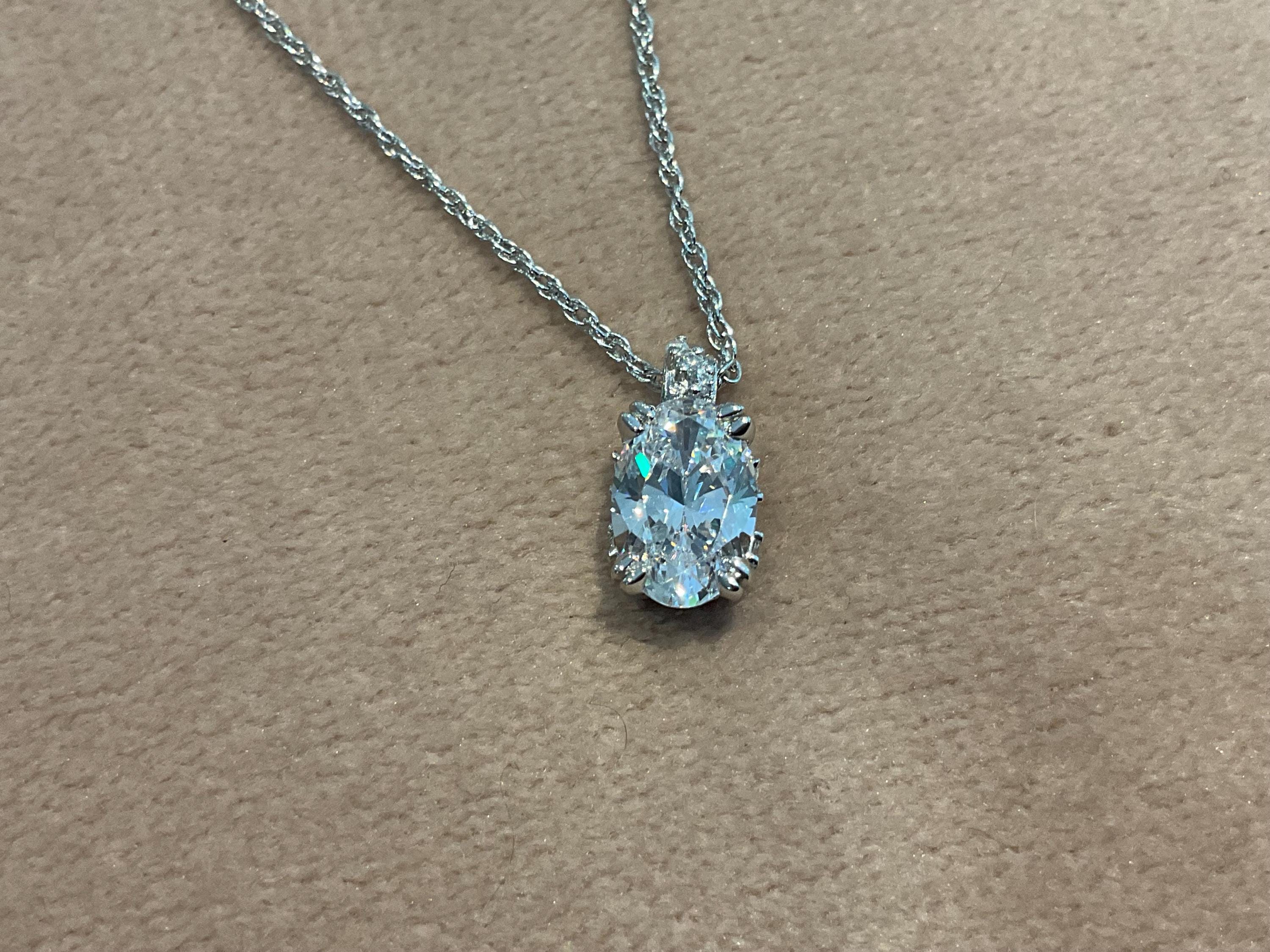 2.65 Carat Lab Created Diamond Oval Pendant: Platinum Plated Silver Necklace