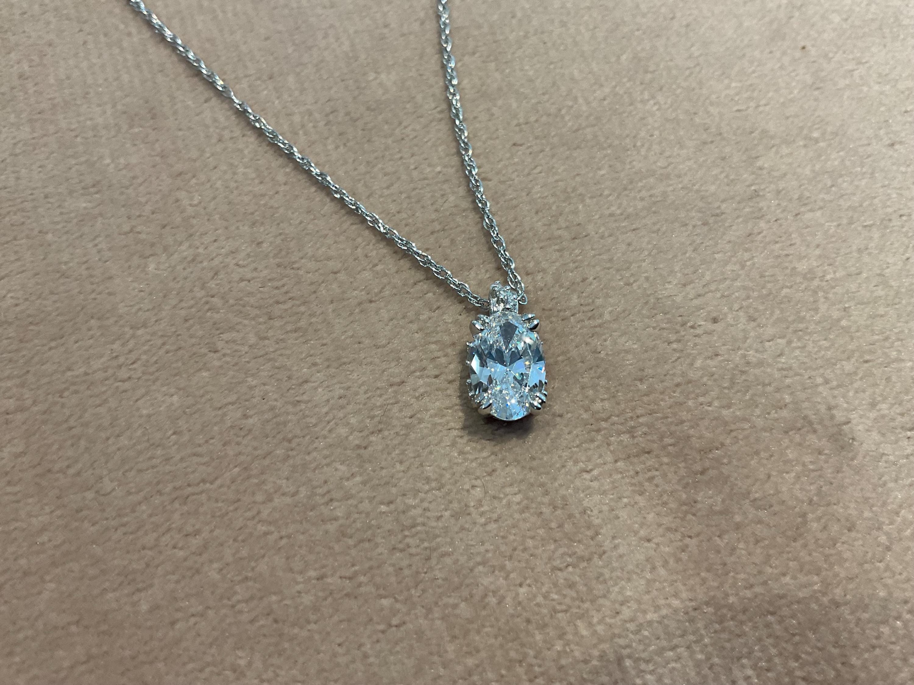 2.65 Carat Lab Created Diamond Oval Pendant: Platinum Plated Silver Necklace