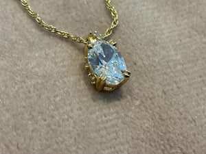 2.65 Carat Lab Created Diamond Oval Pendant: 14K Gold Plated Necklace