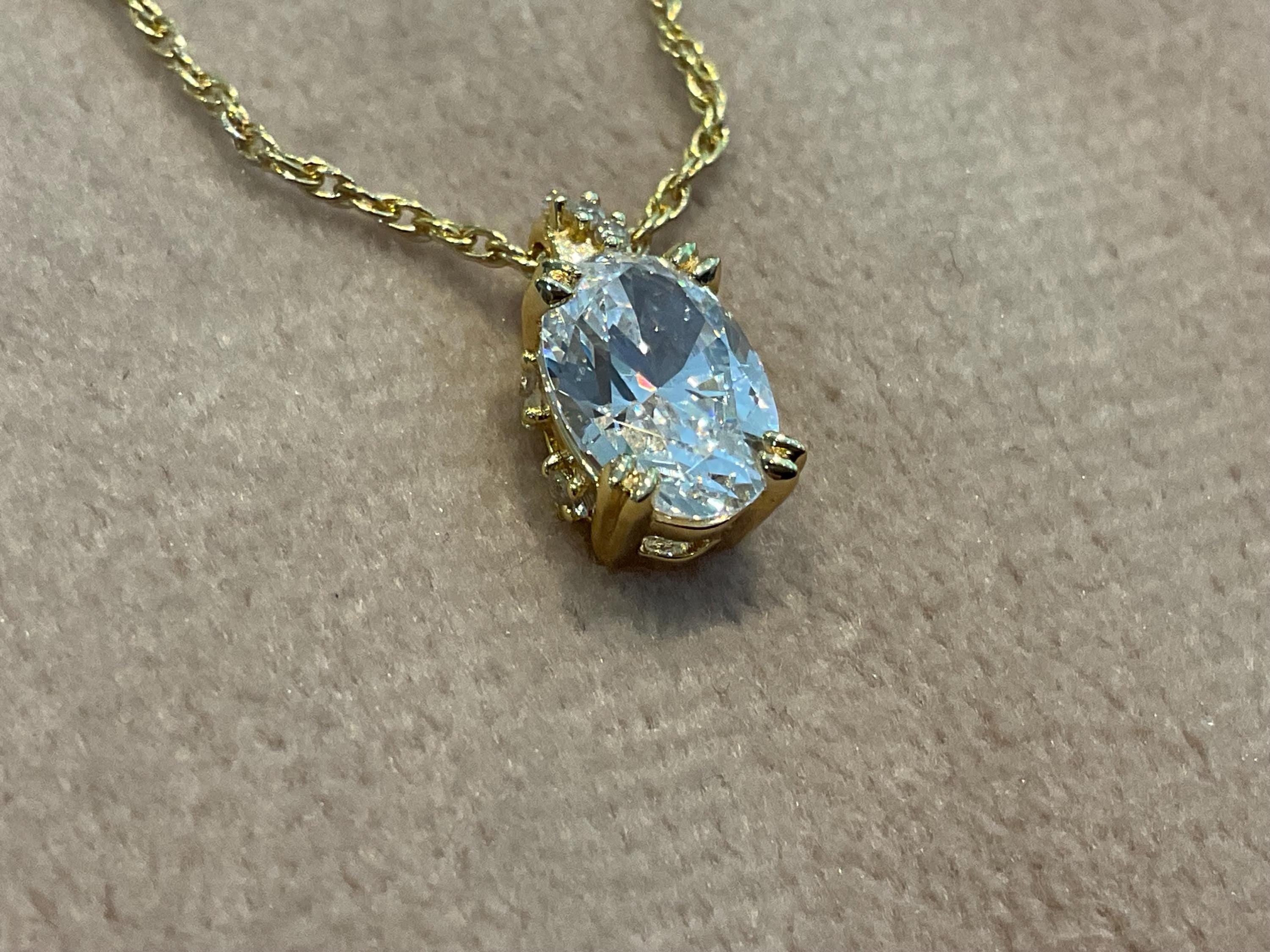 2.65 Carat Lab Created Diamond Oval Pendant: 14K Gold Plated Necklace