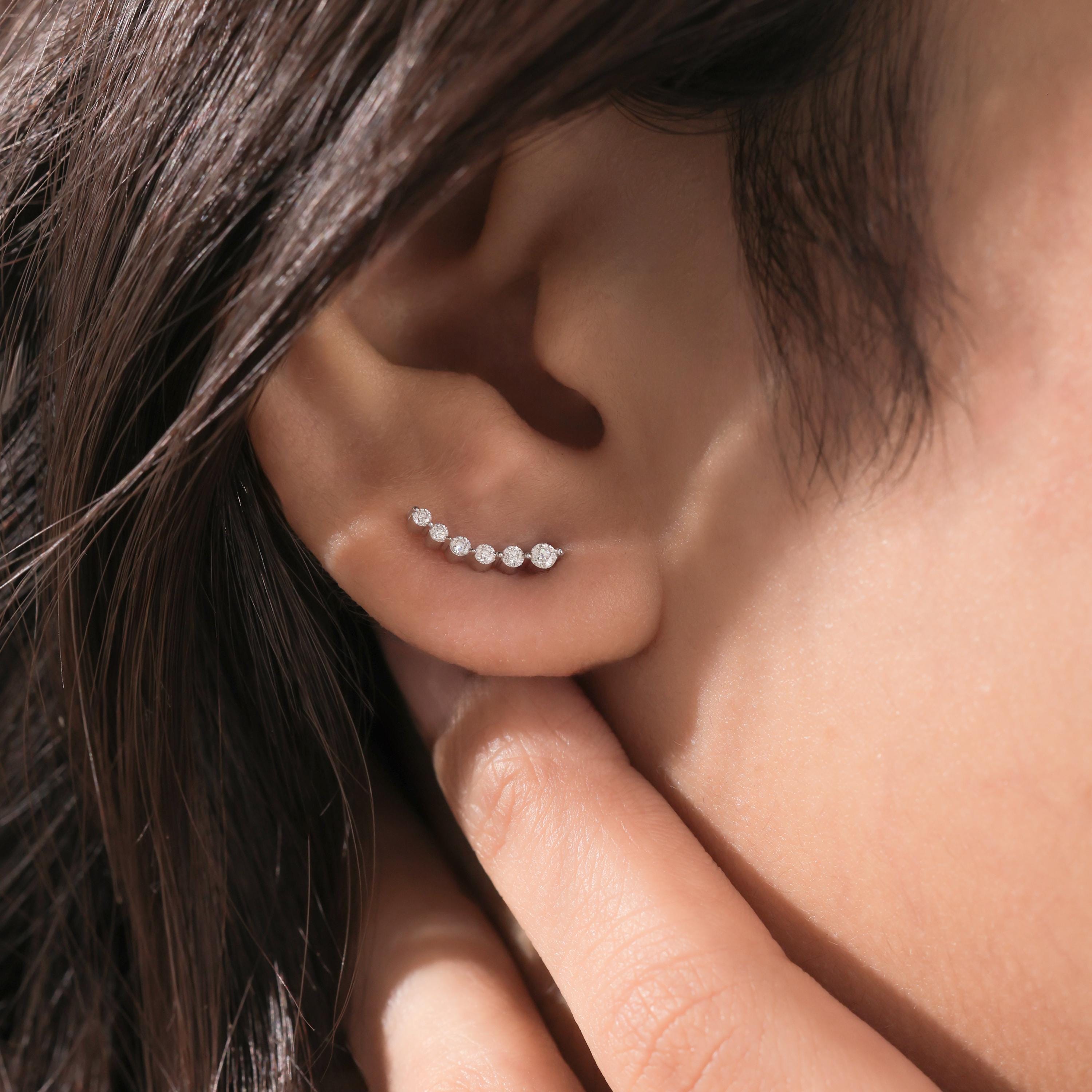 Ear Climber Earring, Lab Grown Diamond Stud Earring Diamond Ear Cuff, Statement Earring, 14K Gold Dainty Earring, Designer Earring for Women