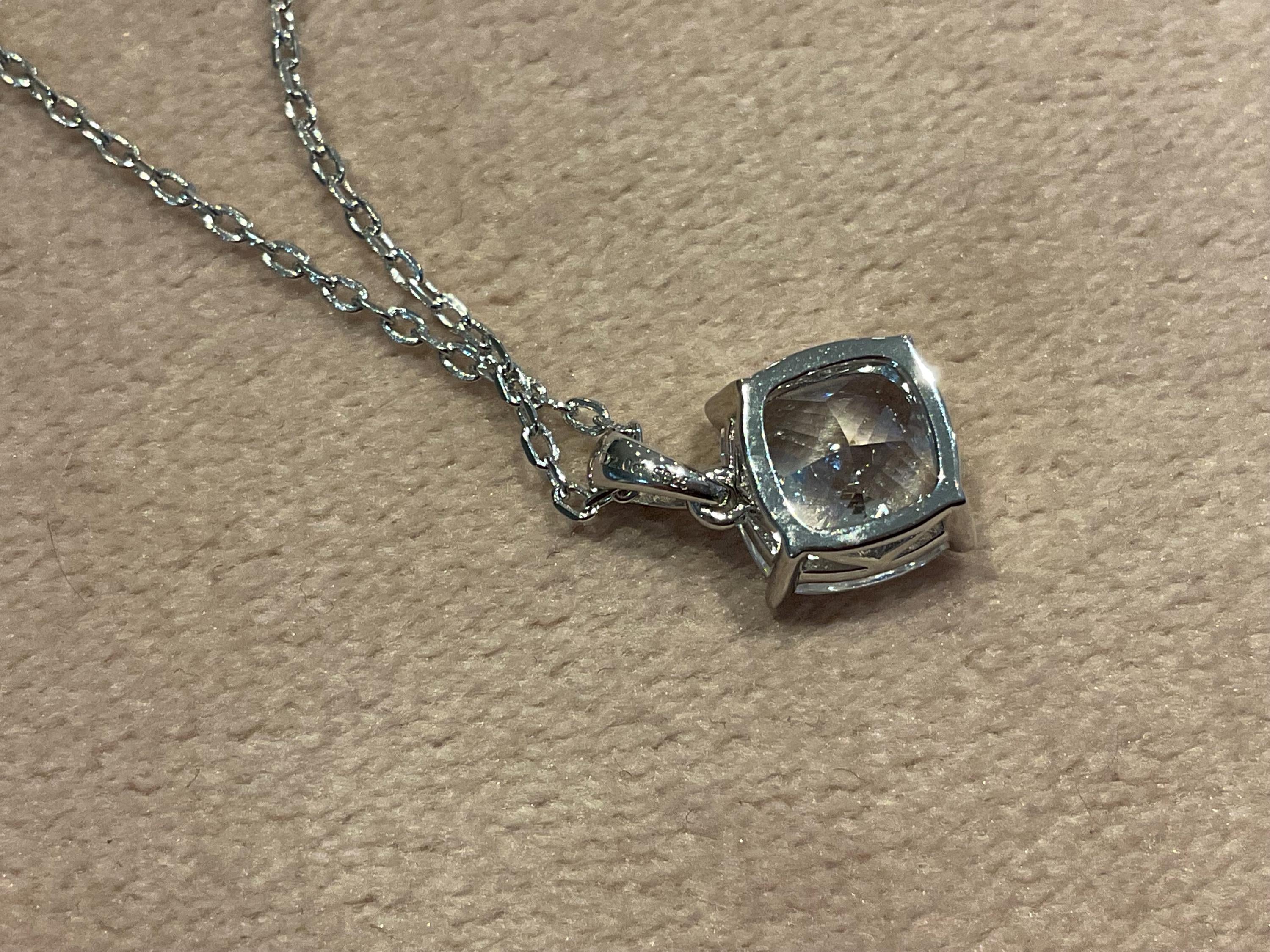 2.0 Carat Lab Diamond Cushion Pendant: Platinum Plated Silver Necklace