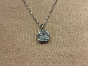 2.0 Carat Lab Diamond Cushion Pendant: Platinum Plated Silver Necklace