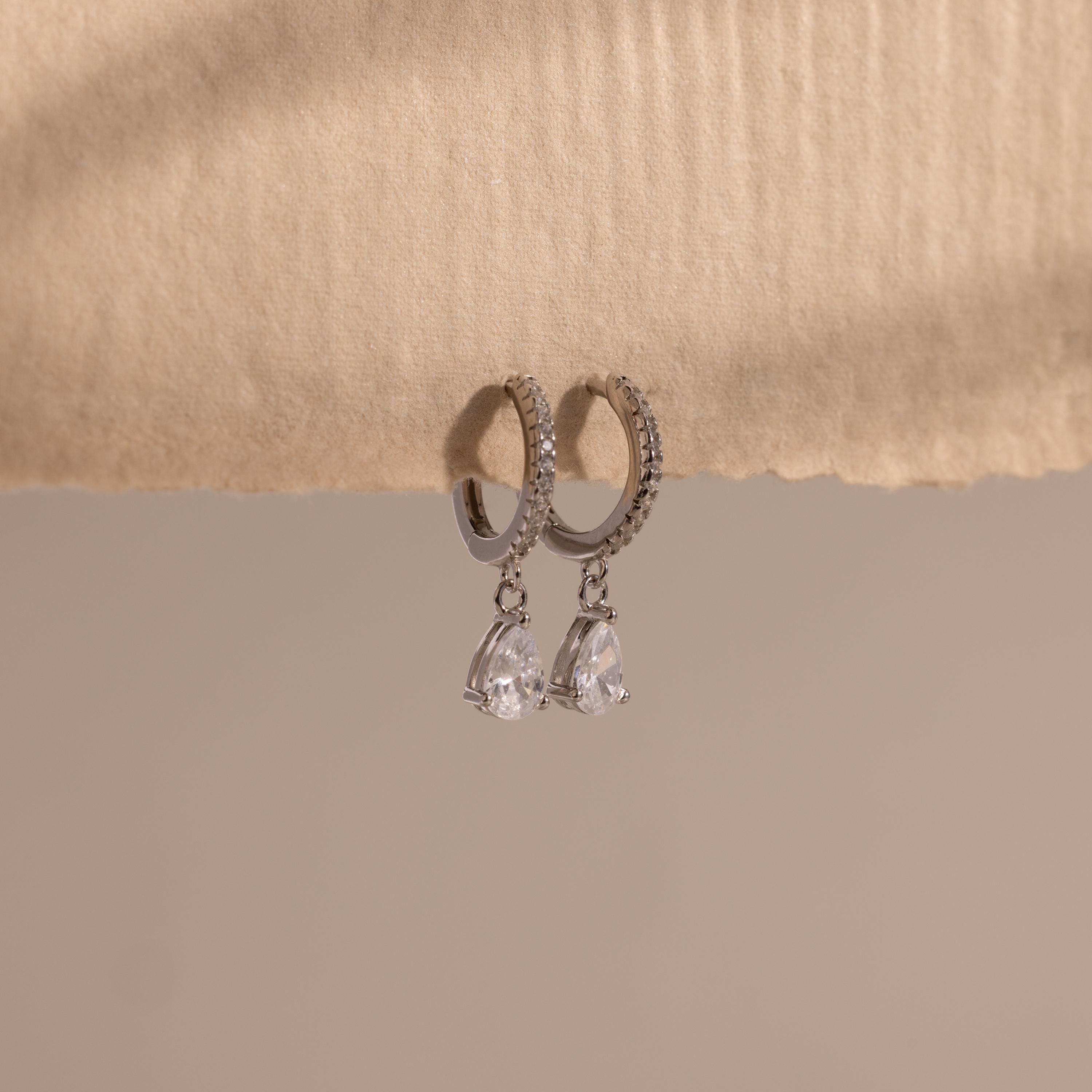 Diamond Drop Earrings by Caitlyn Minimalist • Pave Huggie Hoop Dangle Earrings • Wedding Earrings • Bridal Jewelry • Gift for Mom • ER117